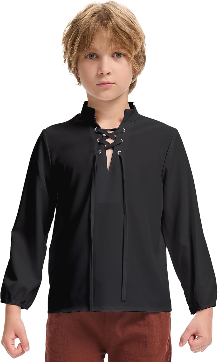 Boys Medieval Pirate Shirt Kids Renaissance Long Sleeve Lace Up Shirt Viking Gothic Halloween Costume Top