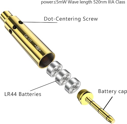 Miniatura 2 de Nihowban Cal. 0.354 in38spl.357MAG 223Rem .17HMR.177CAL .22lLR Especial Green Laser Boresighter Laser Bore Sight con 6 baterías Fit Revolvers