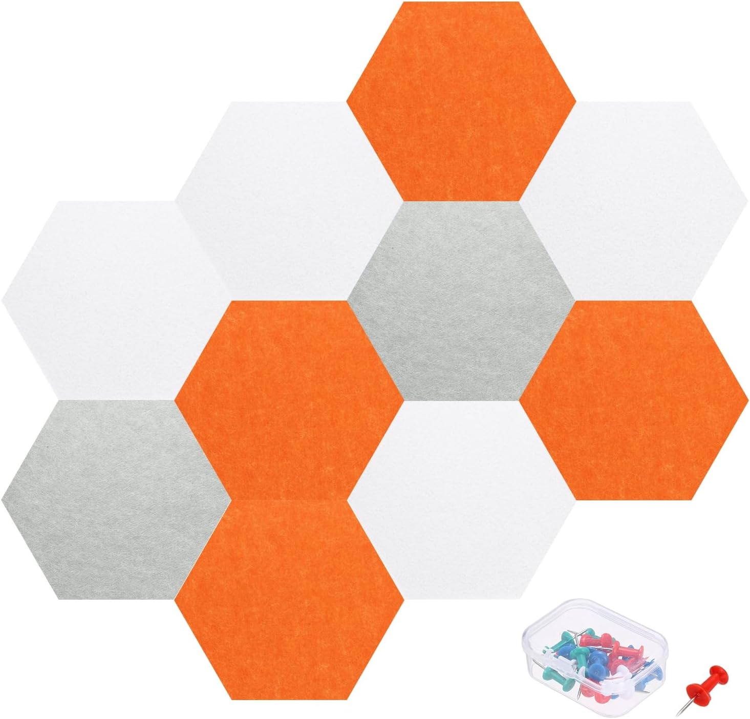 MECCANIXITY 10Pcs Hexagon Acoustic Panels 11.8 x 10.2 x 0.35" B1 Fireproof Soundproof Foam Panels with 20 Push Pins for Wall Decoration Home Studio(Orange-Red,White,Bright Gray)
