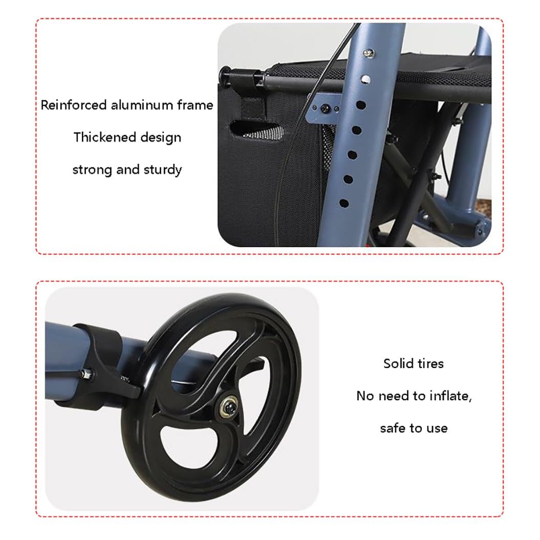 andador para exteriores,Andadores para Ancianos 4 Ruedas con Asiento,Andador para ancianos de aluminio plegable,Con pedal,con Frenos de Maneta A