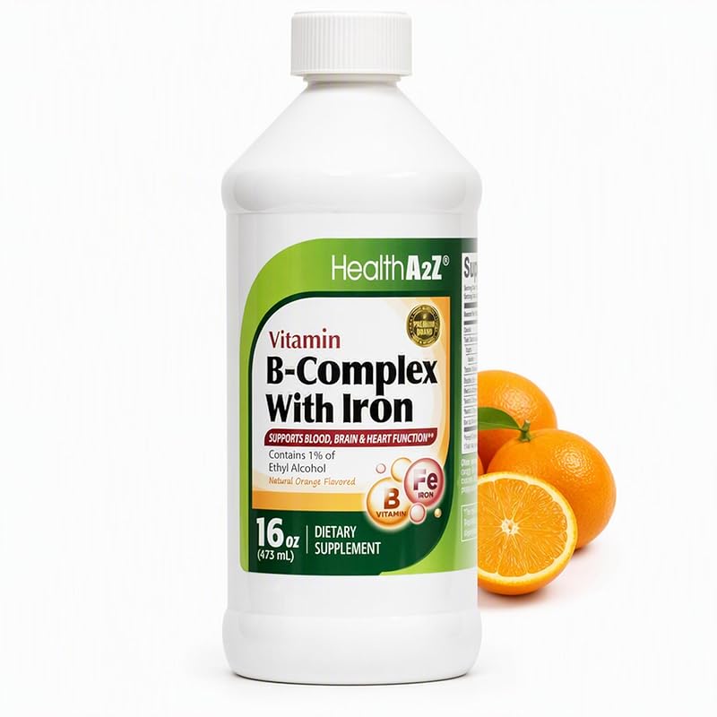 HealthA2Z Complexo B líquido com ferro, 473 mL
