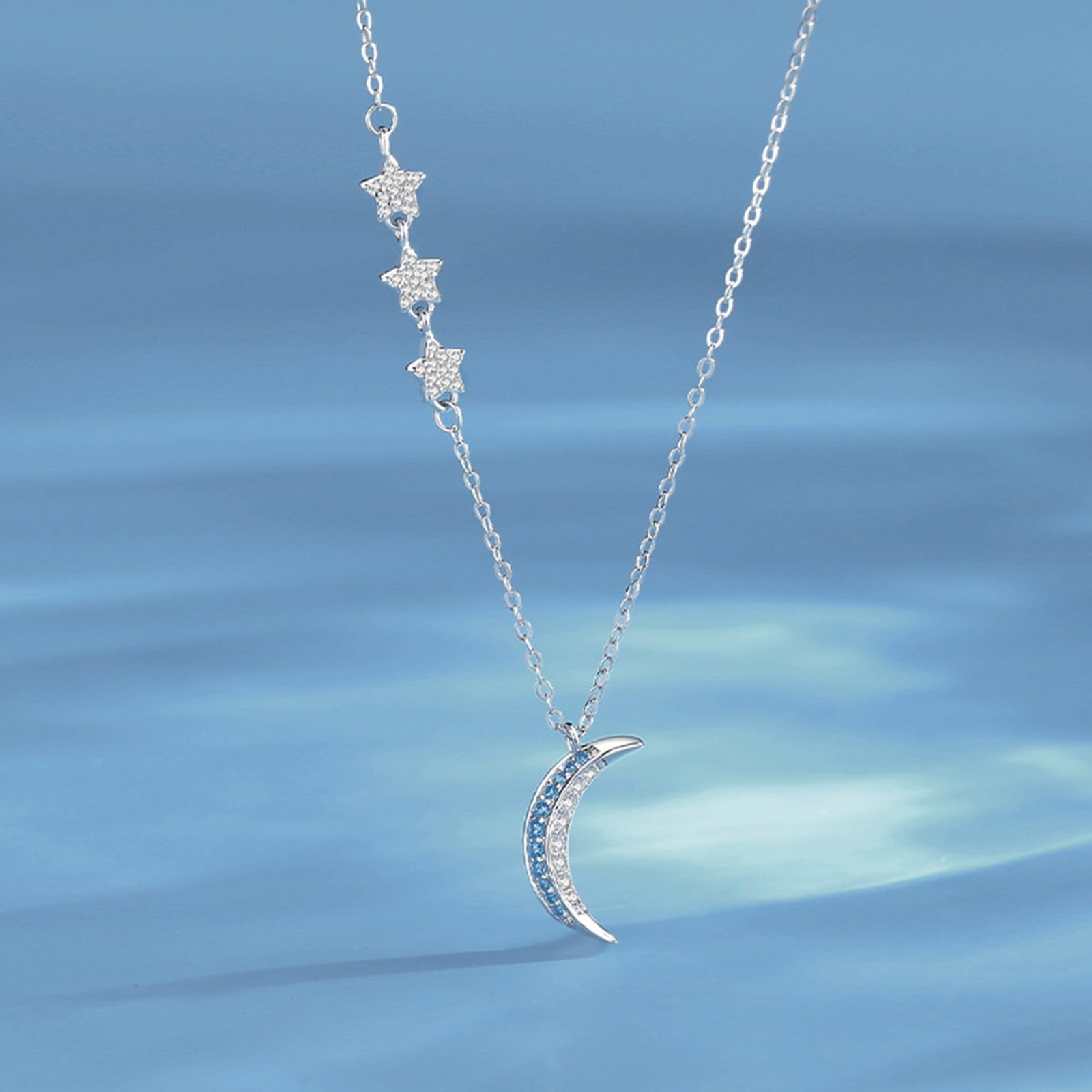 Collar de moissanita para mujer, collar de estrella de moissanita de oro blanco de 9K/14K/18K con colgante de luna, longitud: 40+5cm