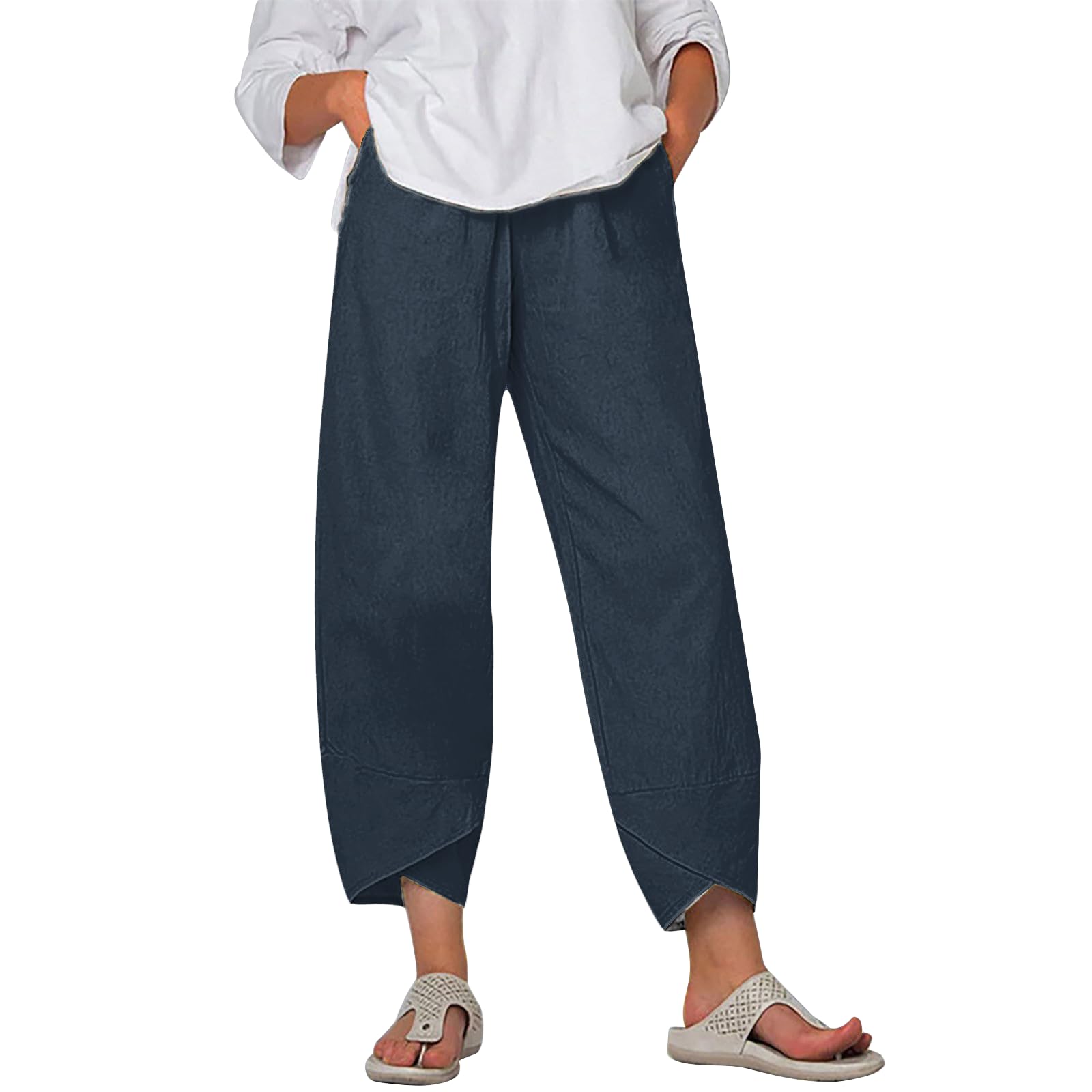 MARSVOVO Womens Pants Comfy Loose Wide Leg Trousers High Waisted Split Business Beach Slacks with Pockets