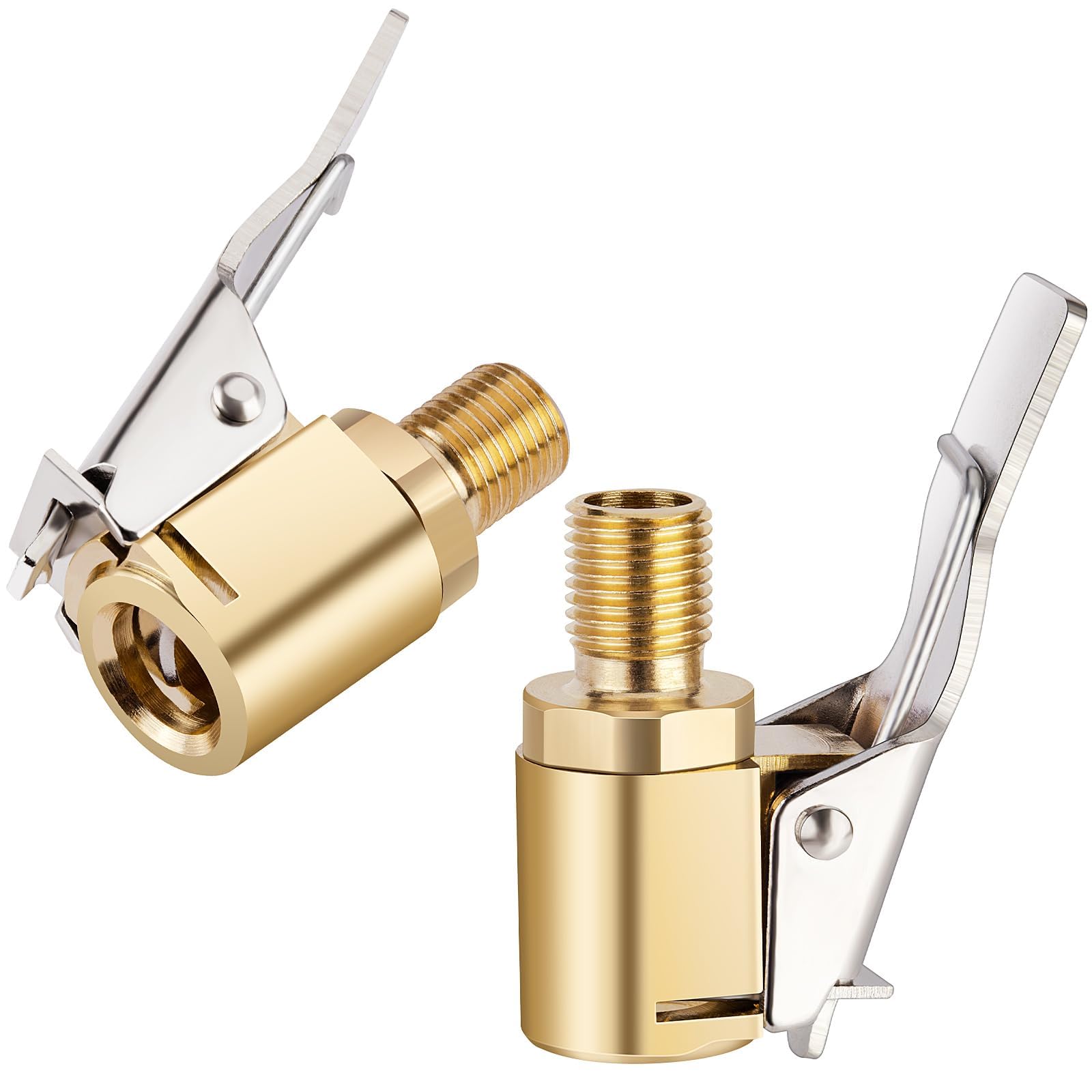 2 Pack Heavy Duty Brass Tire Air Chucks, 8mm Locking Inflator Adapter with Leak-Proof Seal for Car and Truck Tires, Durable Metal Tire Valve Connector