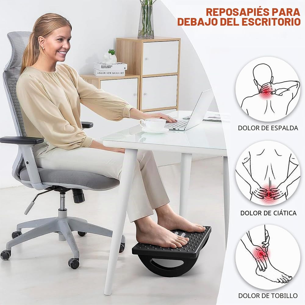Taburete Ergonómico y Reposapiés Ajustable para Escritorio - Cómodo Descanso para Piernas Con Masaje de Rodillo