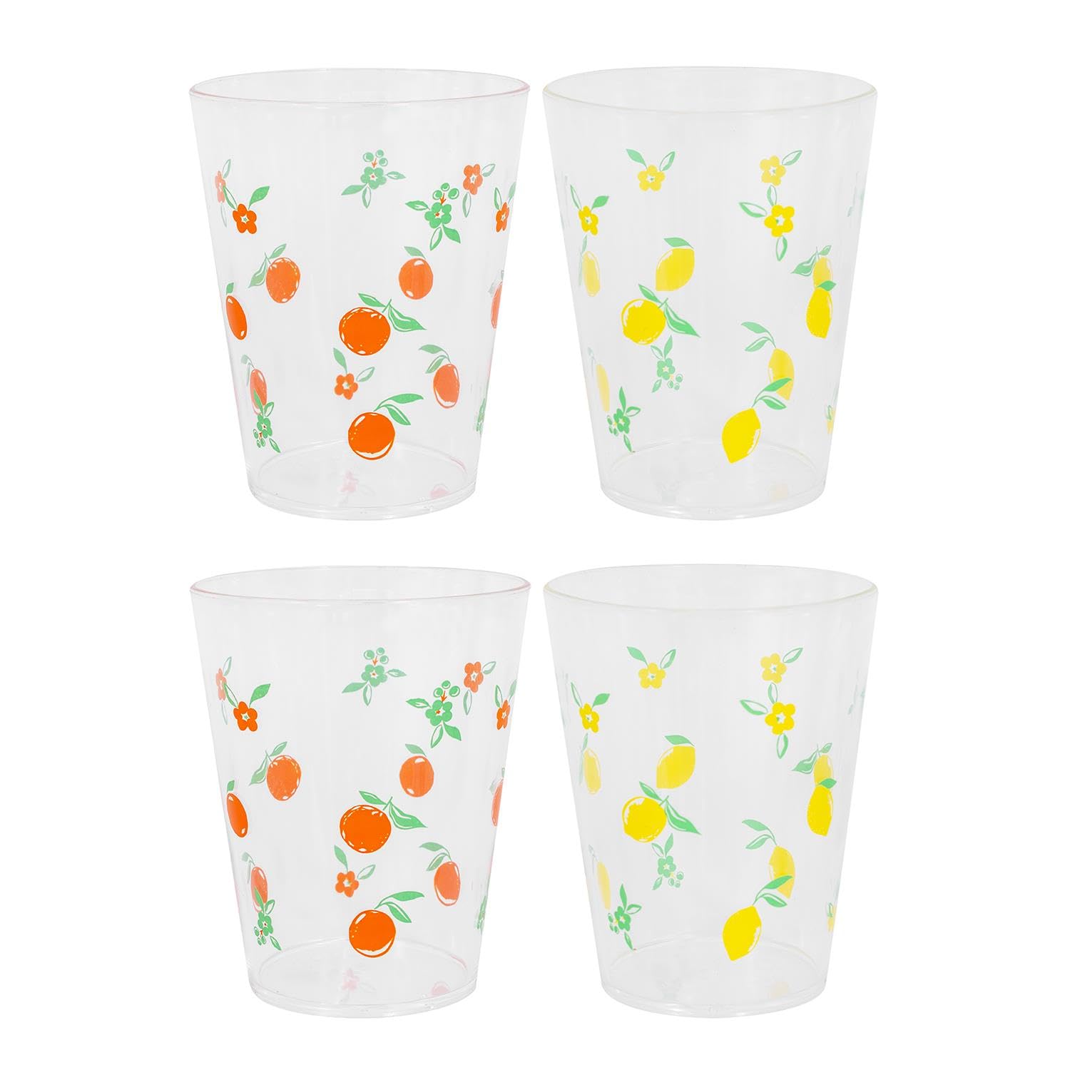 YöL Pack of 4 Clear Plastic Tumblers Cups Orange Lemon Print Summer Party Picnic BBQ Drinking Glasses