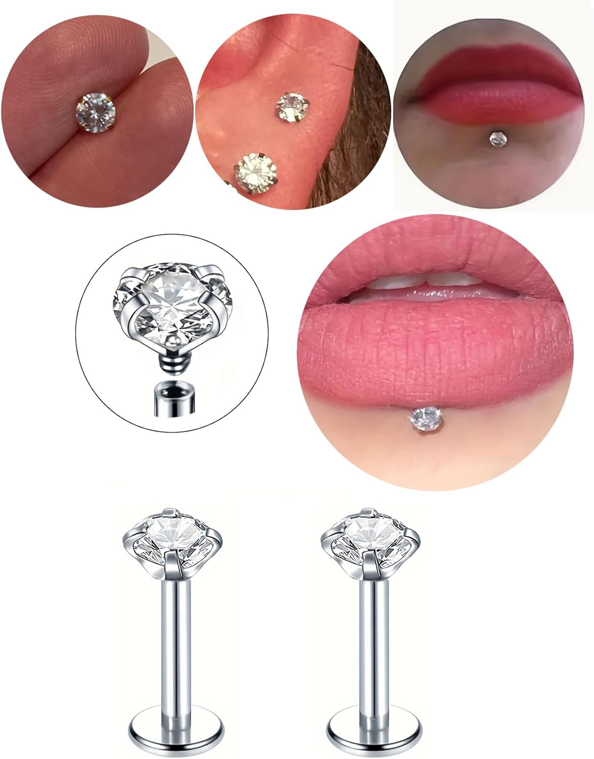 QWALIT 20g 18g 16g Tragus Piercing Jewelry Cartilage Tragus Earrings for Women Flat Back Nose Stud Internally Threaded Earrings Forward Helix Piercing Jewelry Threadless Taper Insertion Changing Tool - Image 3