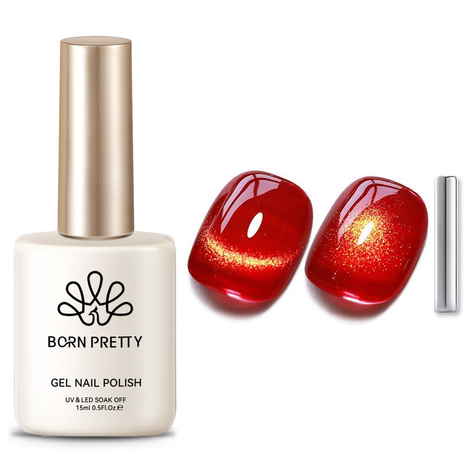 Born Pretty Red Gold Cat Magnetic Eye Gel Nail Polish Glitter Gel Polish | 15ML Fair Maiden Cat Magnetic Eye Gel Nail Crystal Magnetic Glitter Gel Polish Manicure Salon DIY