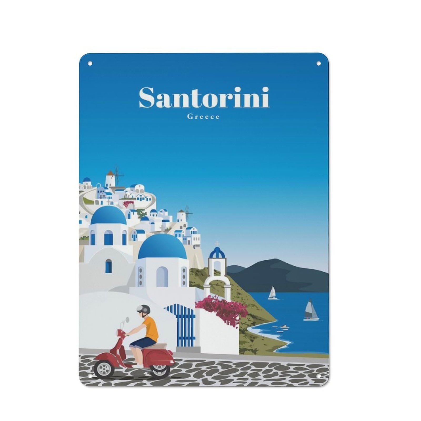 Junmoney Travel To Santorini Printed Metal Sign 40X30cm For Hobby Room Or Studio, Gift Idea At Christmas For Creative Interior Collectors