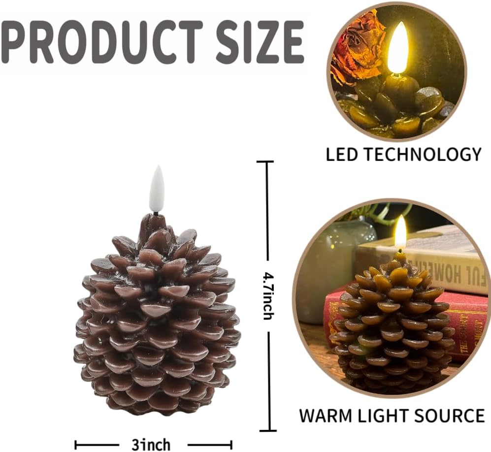 Flame-free LED pinecone candles with a timer, made from real wax and battery-powered, make for a charming rustic home decor piece for your mantel or dining table. Brown (4.8 inches × 3 inches)
