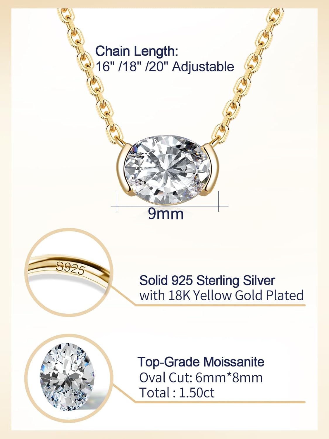 CYW Moissanite/Ruby/Sapphire/Emerald Dainty Pendant Necklace for Women, Novelty Design, Really Authentic Solid 925 Sterling Silver, 16"/18"/20" Adjustable, Birthday Anniversary Valentines Gift - Image 5