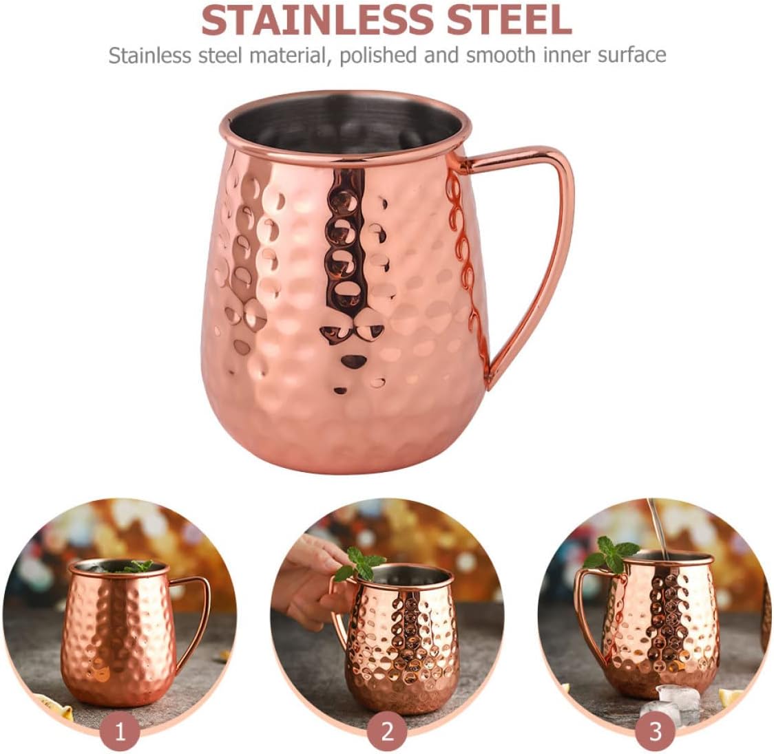 Mug Hammered Stainless Steel Drinking Cup for Parties for Beer Wine and Cocktails and Stylish Beverage