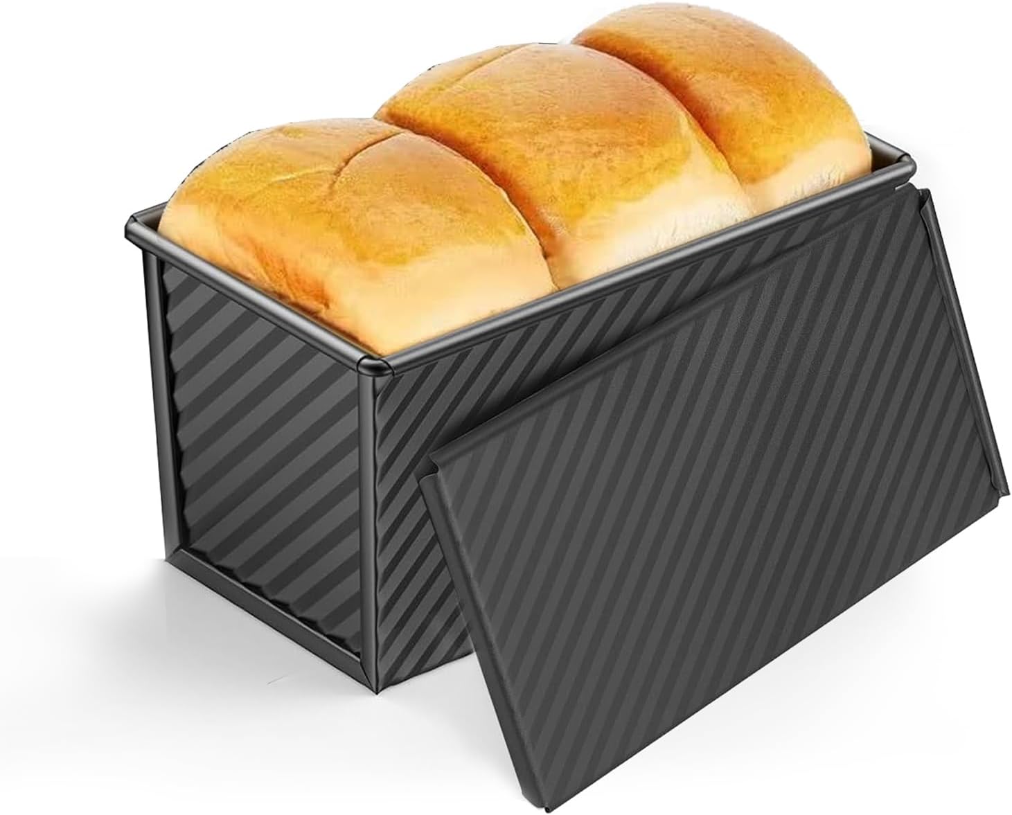 Pullman Loaf Pan with Lid, 9x4 inch (1 lb Dough Capacity), Non-Stick Sandwich Bread Loaf Pan for Homemade Baking Bread（Black）