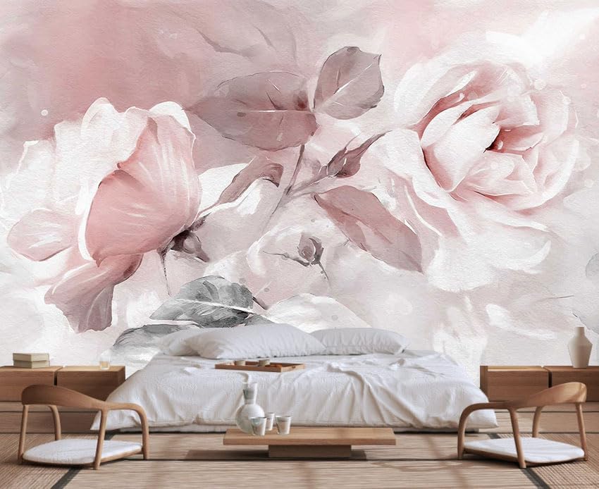 Wmjurel Papel pintado de pintura al óleo de hojas de rosa, mural de fondo de pared grande para dormitorio y sala de estar (no autoadhesivo)