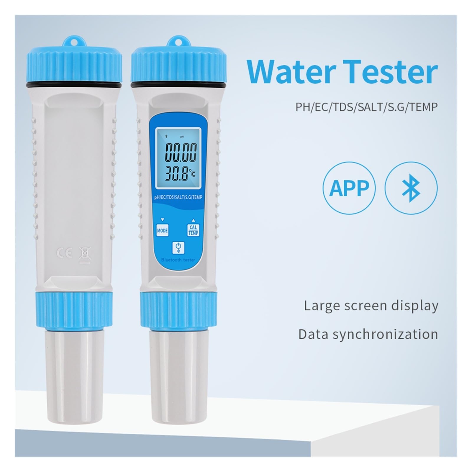 Probador de agua inteligente con Bluetooth, multifunción 6 en 1, medidor de pH/EC/TDS/salinidad/SG/temperatura, detector de agua