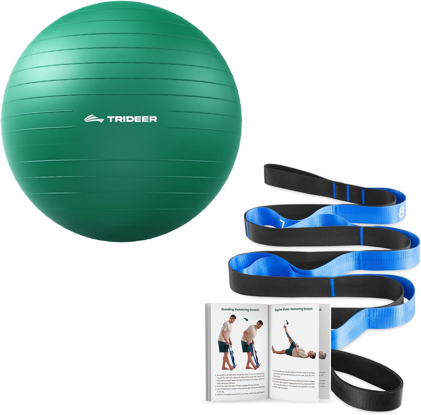 Trideer Stretching Strap for Physical Therapy&Exercise Ball for Physical Therapy & Workout - Swiss Ball for Core Strength & Balance