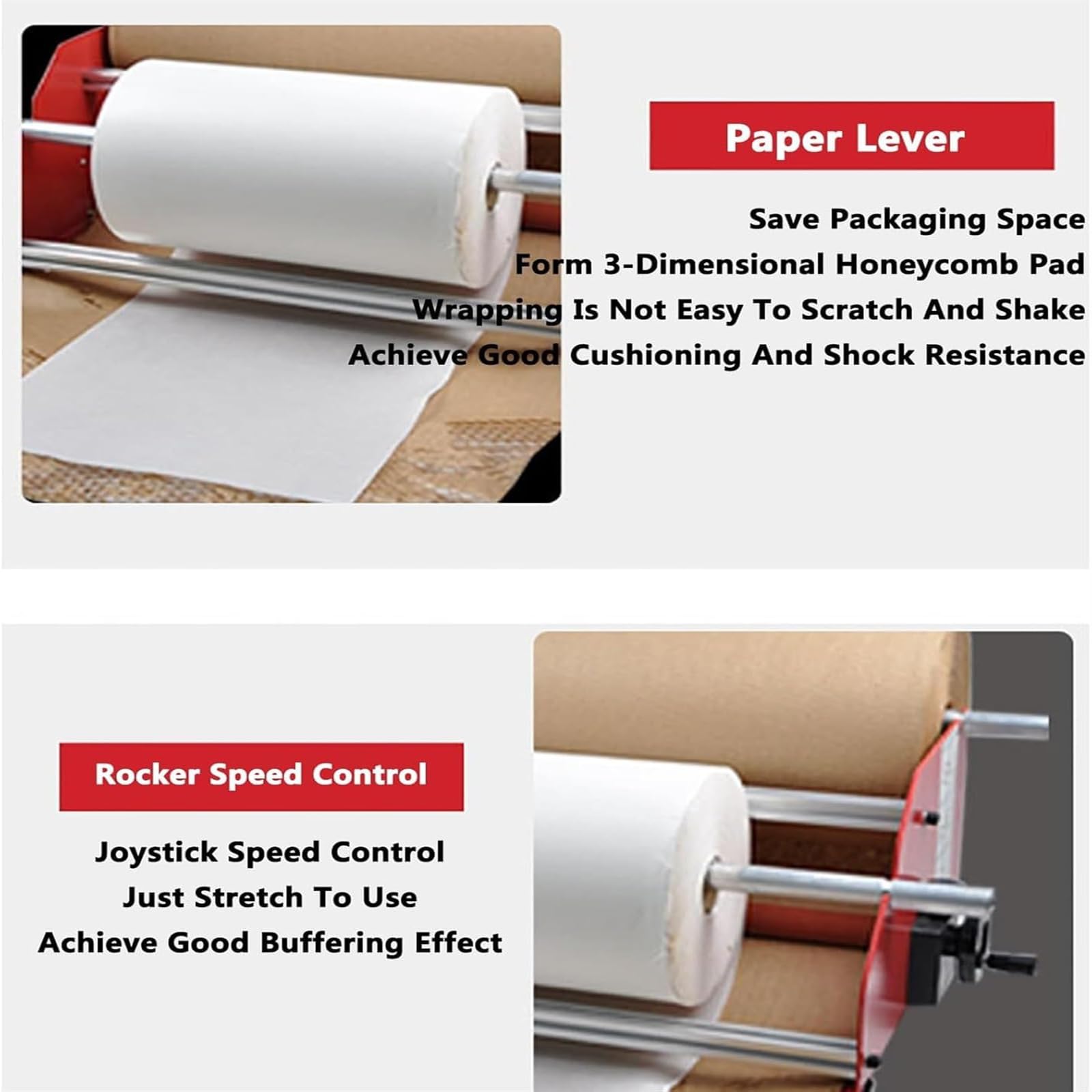 Dispenser di carta da imballaggio a nido d'ape, design a doppio asse con tampone antivibrazione, adatto per rotoli di larghezza 50 cm e lunghezza 250 m, ideale per spedizioni e imballaggi