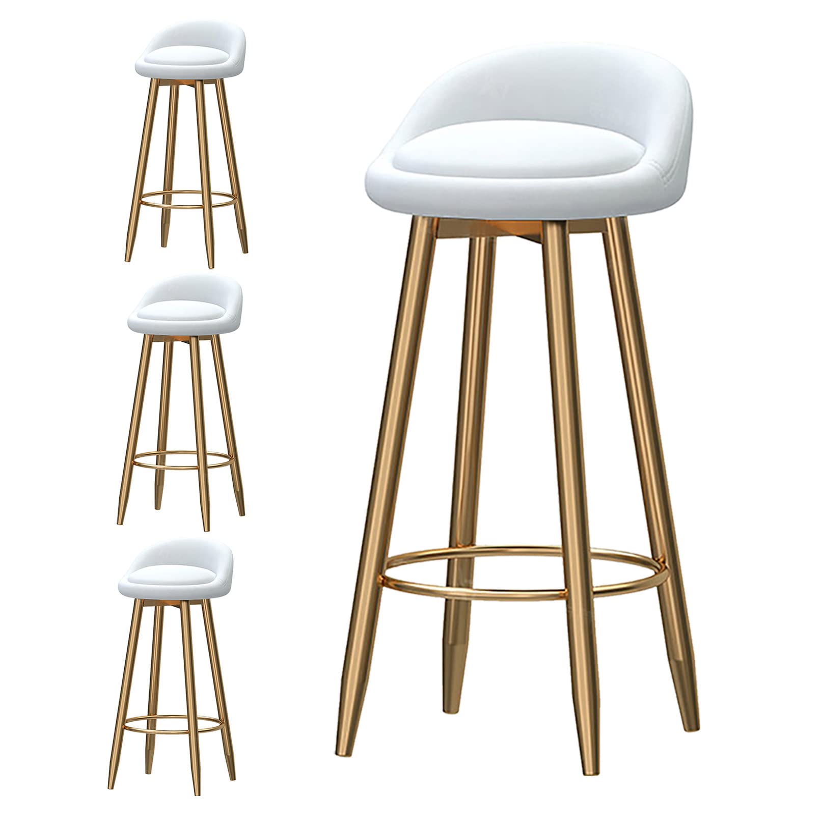 AYCDL Bar Stools Set of 4 Velvet Upholstered Kitchen Barstools Counter Stools Modern Low Back Breakfast Height Stools with Footrest Seat Height 65cm,White-65cm