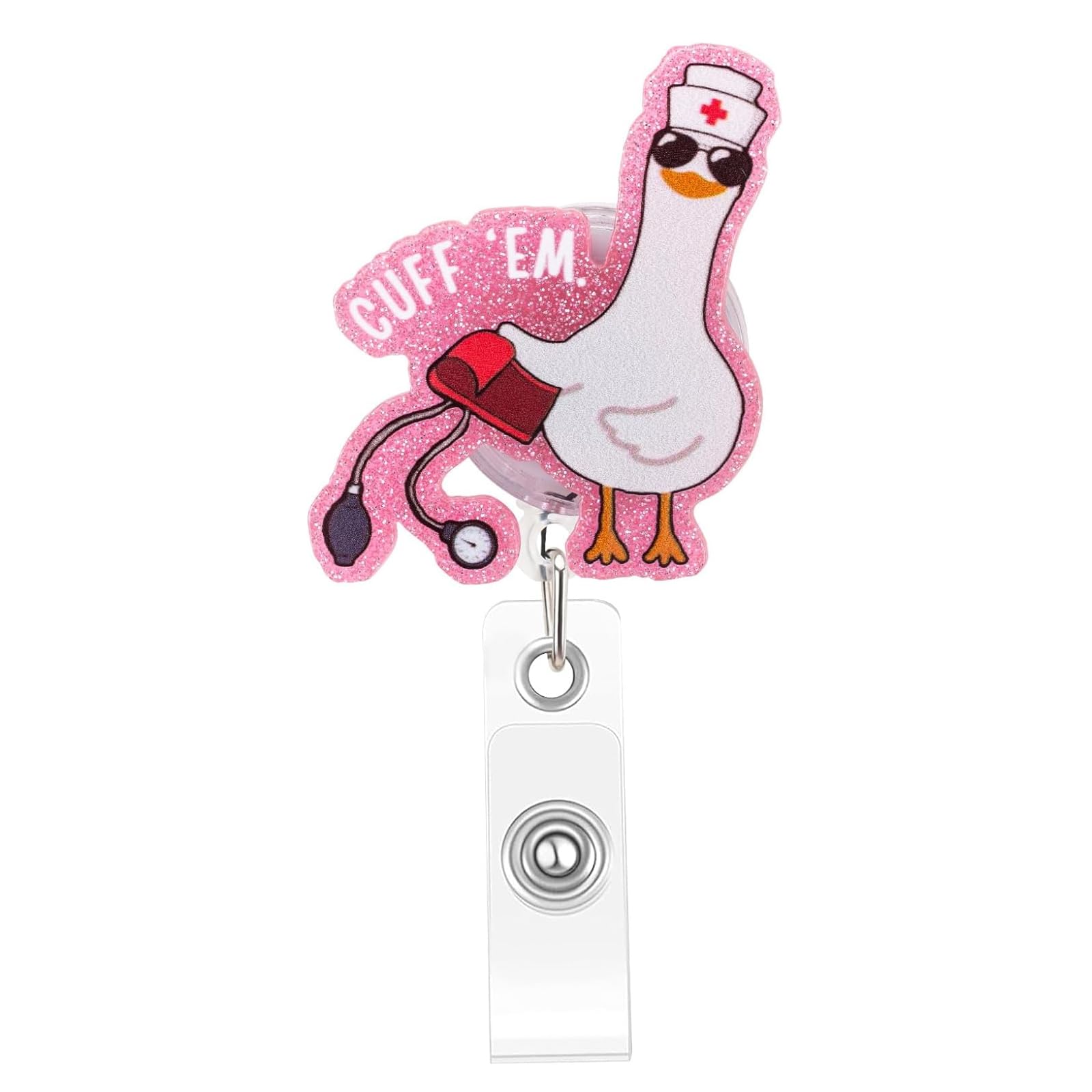 Vesavifaka Retractable Keyring, Funny Goose Nurse Badge Reel with Cuff 'Em Badge Clip for ID Holder, Card Holder and ID Card, Retractable Lanyard for Care Staff
