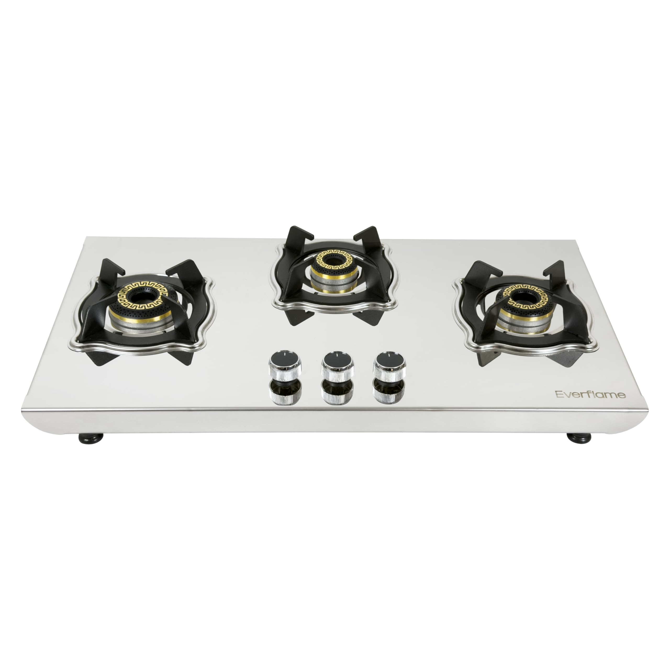 Everflame Marvel 3 Burner Gas Stove | 2mm Heavy Steel Body | 6G Brass Burners | Manual Ignition | Italian SABAF Valve | 5 Years Warranty (Body & Burners) + 2 Years Comprehensive + Doorstep Service