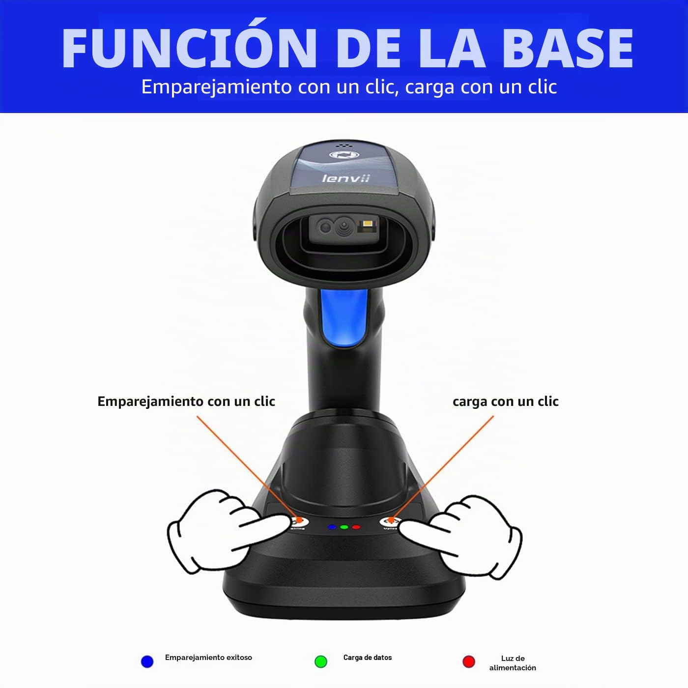 LENVII Bluetooth Lector Codigo De Barras Inalambrico 1D 2D QR Code Scanner Inalambrico/Cableado/Bluetooth 3 en 1 Escaner 2D con Base De Carga Inteligente Barcode Scanner Soporta iOS y Android