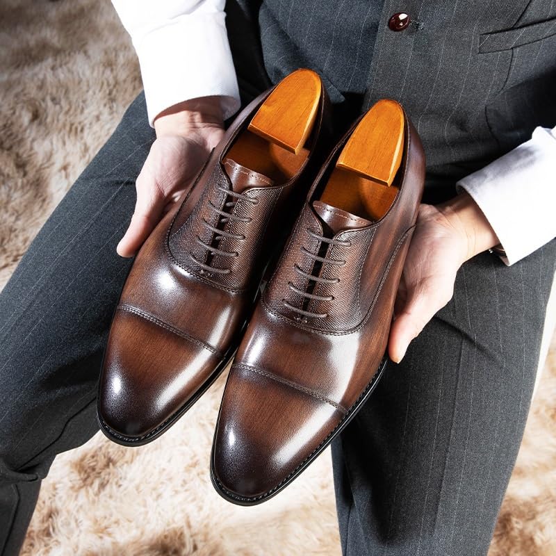 Men's Oxfords Business Dress Shoes Men's Vintage Pointed Toe Dress Shoes Patent Leather Oxford Formal Business Suit Tuxedo Shoes Wingtip Lace Up Retro Casual Dress Shoes(Brown,8.5)4