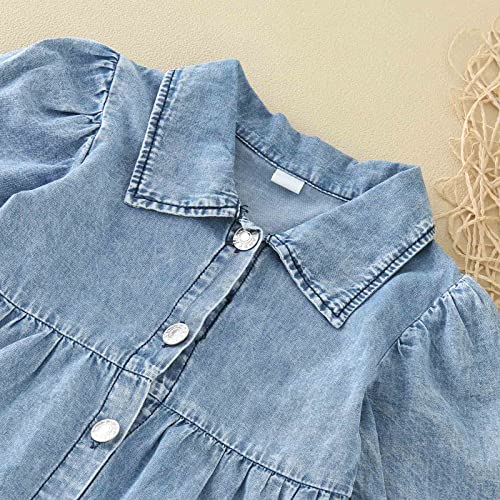 Vestido infantil para bebês de inverno, manga comprida, azul, saia jeans, vestido casual para crianç