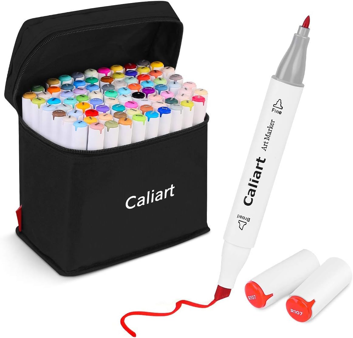 Caliart 81 Colors Alcohol Based Markers, Dual Tip Permanent Artist Art Markers Sketch Markers for Adult Kid Coloring Book, Illustration Painting Card Making, Bonus 1 Colorless Alcohol Marker Blender