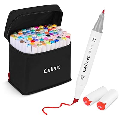 Caliart Alcohol Based Markers, 81 Colors Art Drawing Markers Set Dual Tip Fine & Chisel Permanent Colored Sketch Pens, with Case for Artists Adults Coloring Book Illustration