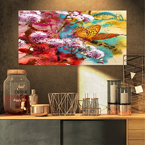 Designart Butterfly and Abstract Design Watercolor Canvas Artwork, 32x16