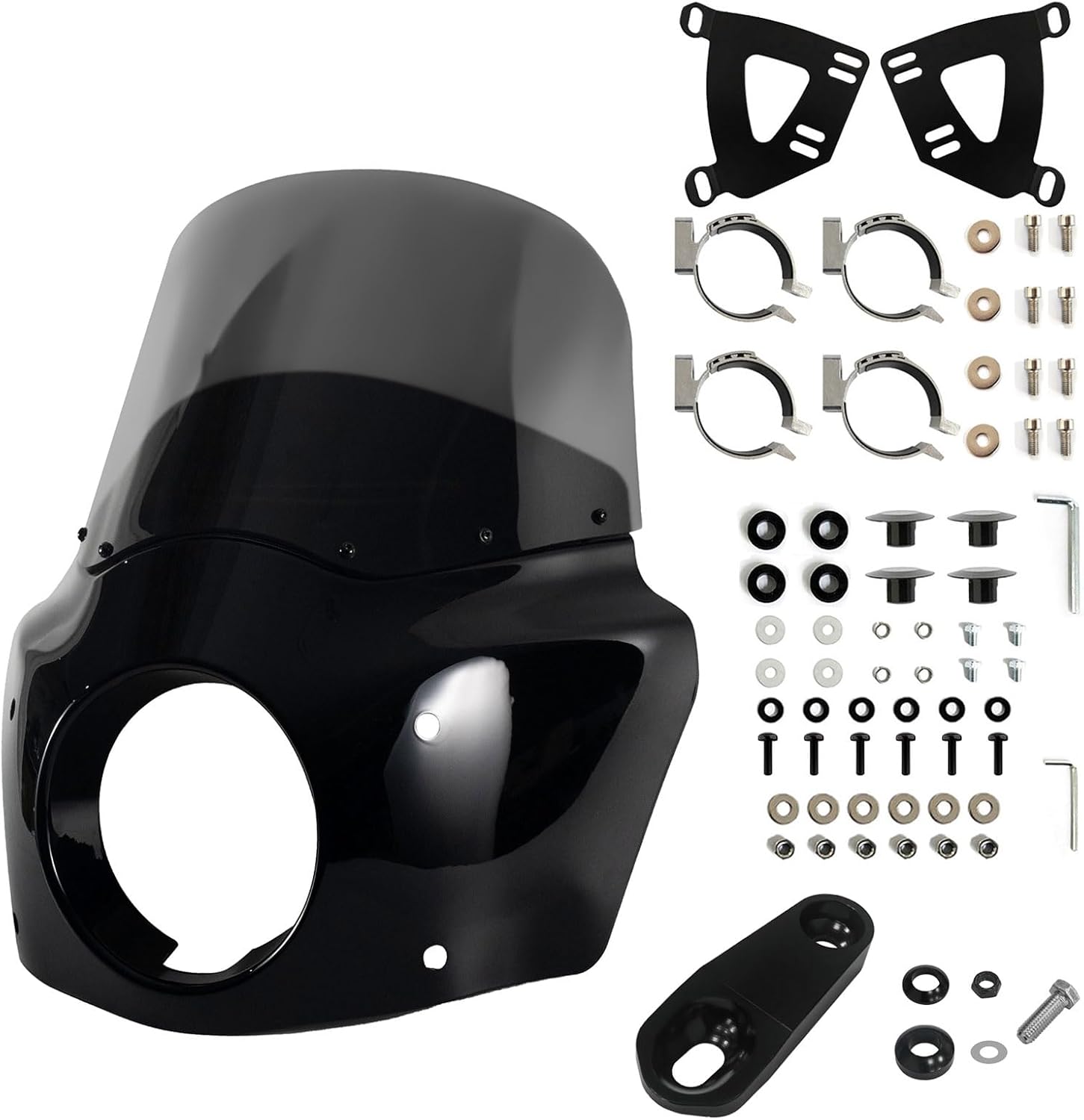 Motorcycle Fairing Windshield Kit, 5.75" Headlight Fairing 15" Smoked Motorbike Windscreen 35-41mm Forks Fit For Harley Iron 883 Sportster 1100 1200