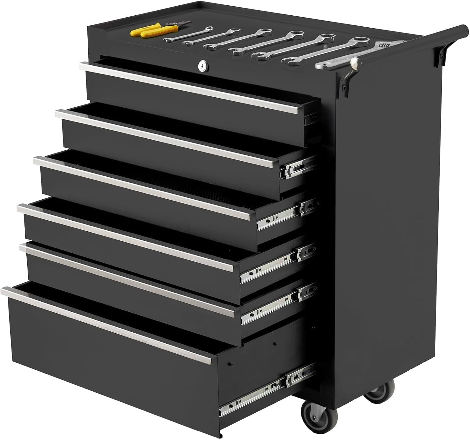 6-Drawer Rolling Tool Chest, with Wheels and Lock, Portable Storage Organizer, Secure Toolbox with Key System, Mobile Cabinet for Workshop, Repair Shop, Warehouse, Black