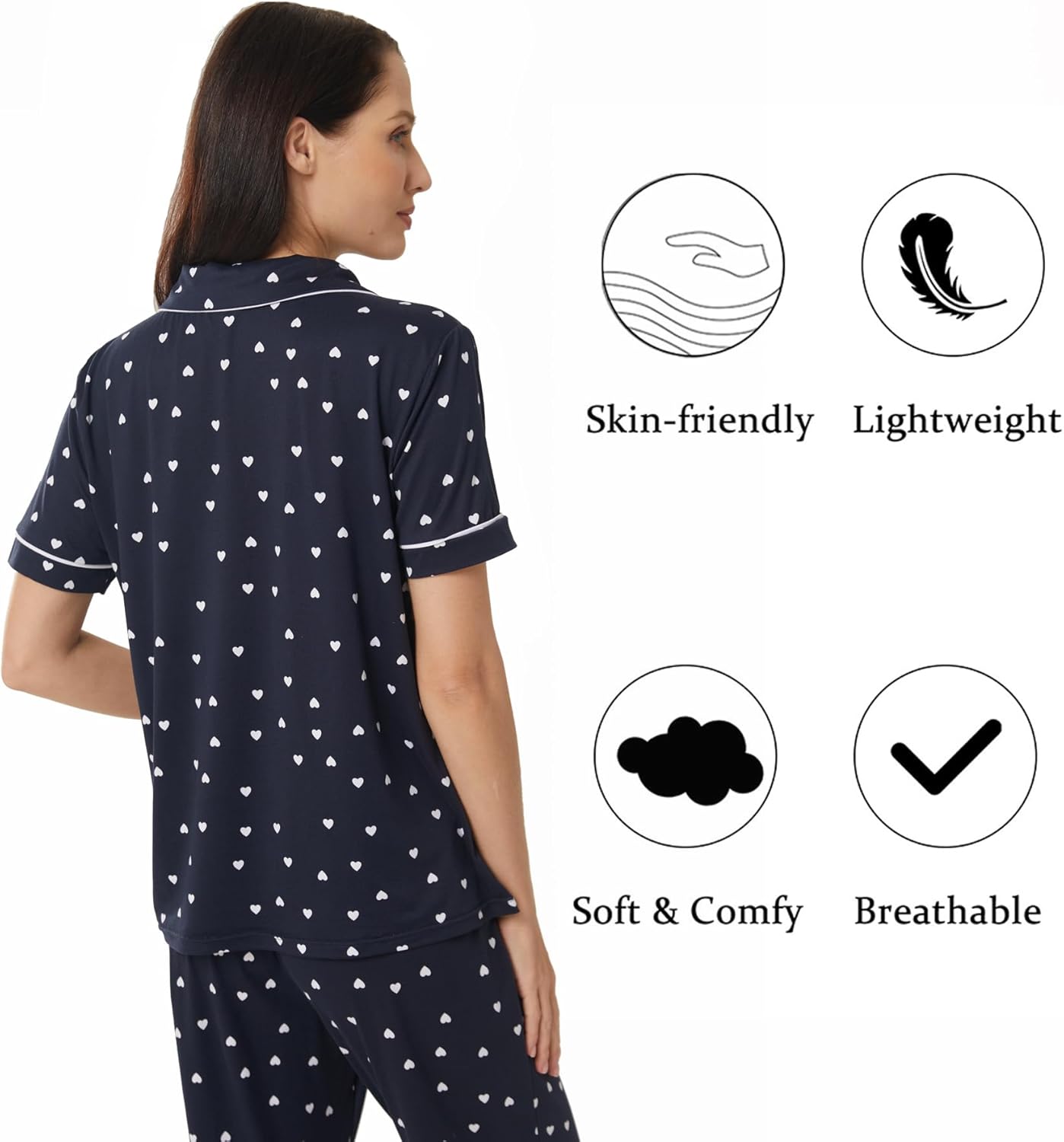 LANBAOSI Womens Pajama Set Short Sleeve Ladies Pjs Tops with Long Pants V Neck Women Lounge Set Outfits Sleepwear - Image 2