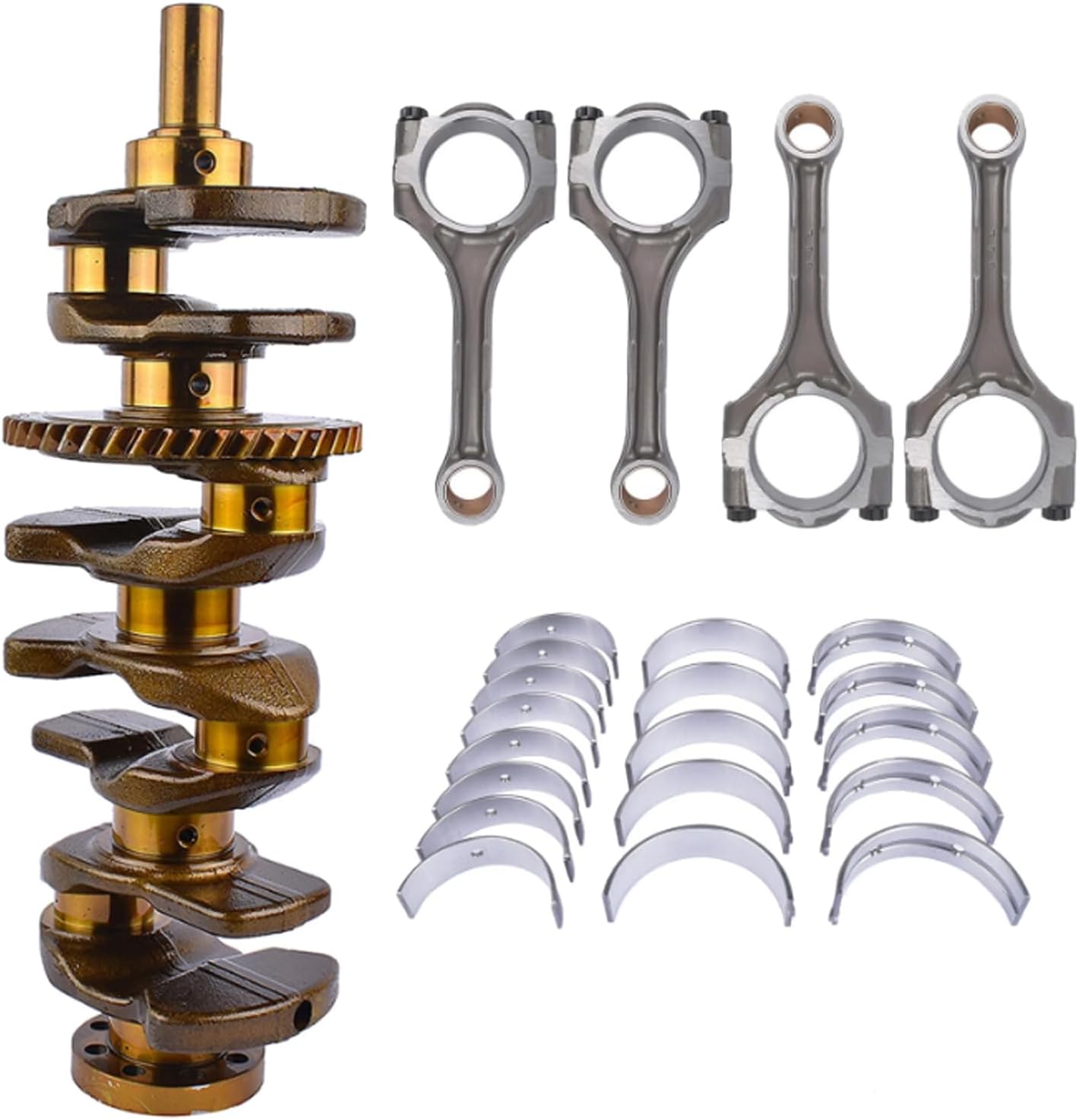 Crankshaft w/Bearings & Connecting Rod Set Replacement for Toyota Highlander Camry Corolla Matrix RAV4 Solara Scion tC xB 2.4L 2AZFE 13401-28030, 13201-29685-A0, 11711-28010