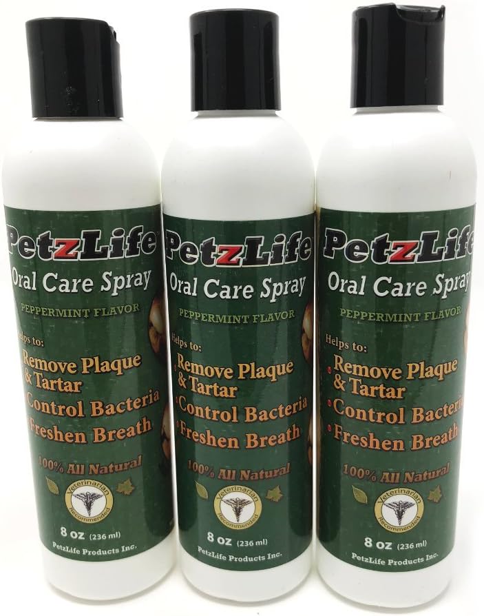 Petzlife Oral Care Spray Peppermint Flavour 8oz/227ml Refill Original (Pack of 3)