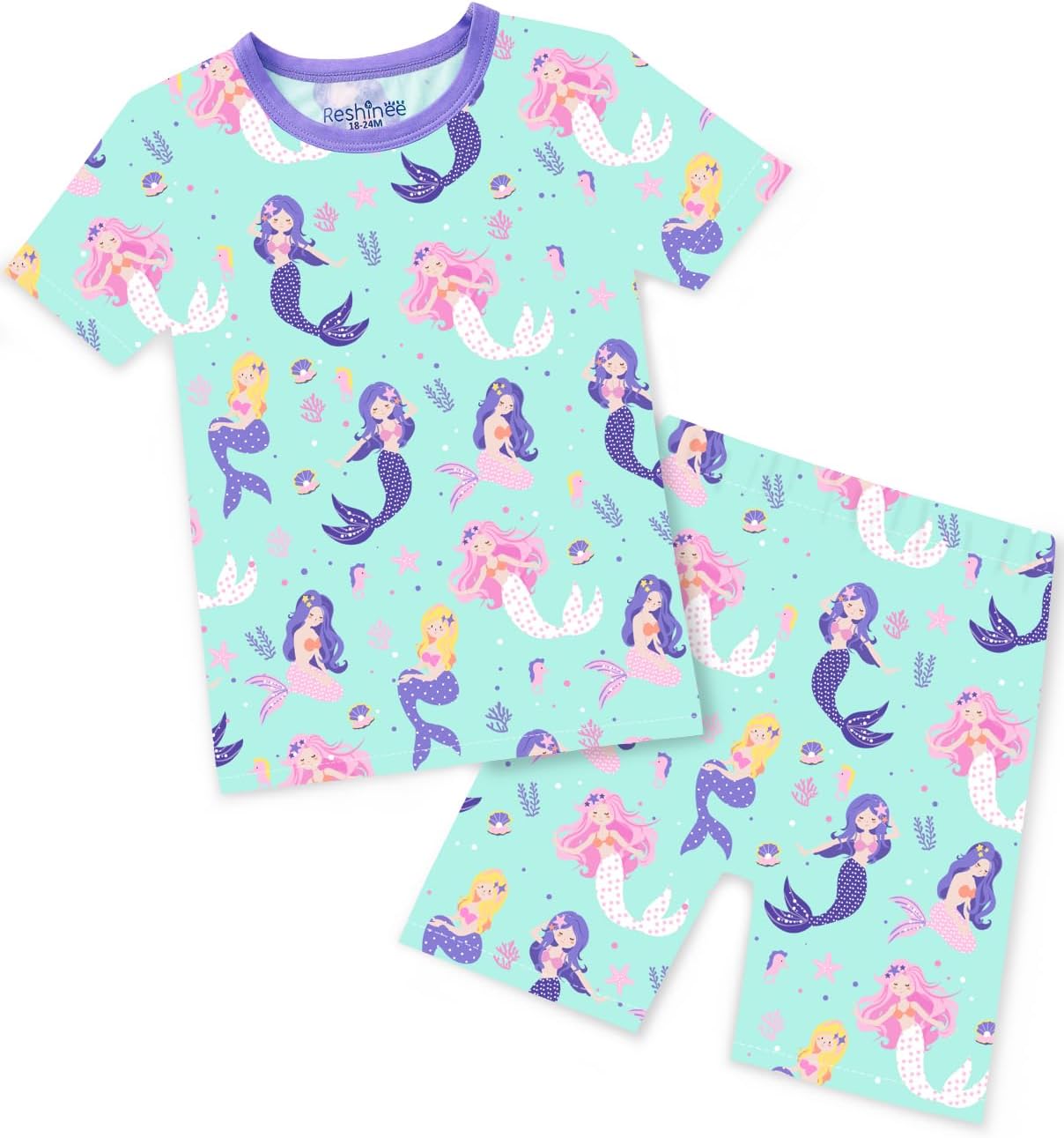 Viscose Derived from Bamboo Toddler Girls Summer Short Sleeve Pajamas Kids Pjs 8Y Unicorn Mermaid 2pcs
