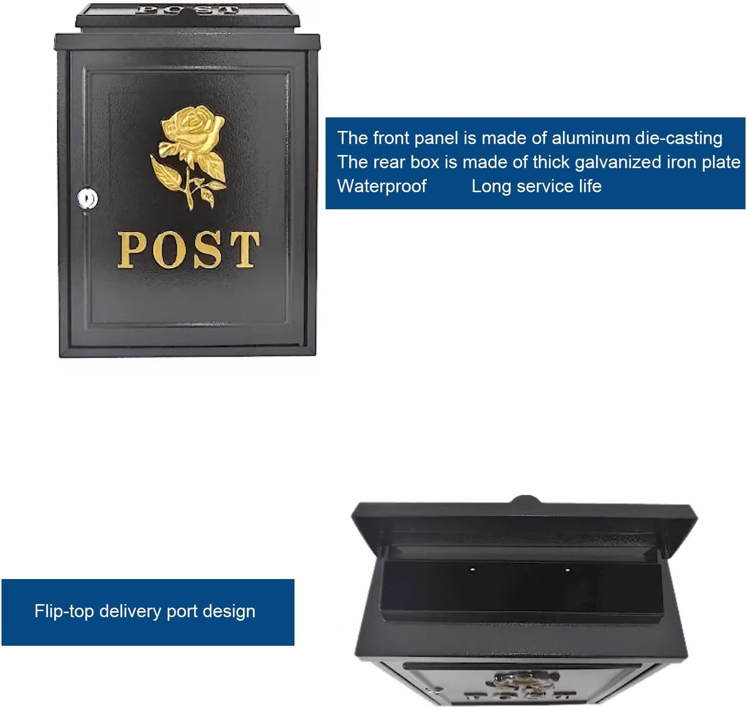 Wall Mount Mailboxes, Weatherproof Mailboxes for Outside, Large Locking Mailbox, Hanging Secure Post Box, Metal Mailbox(White)