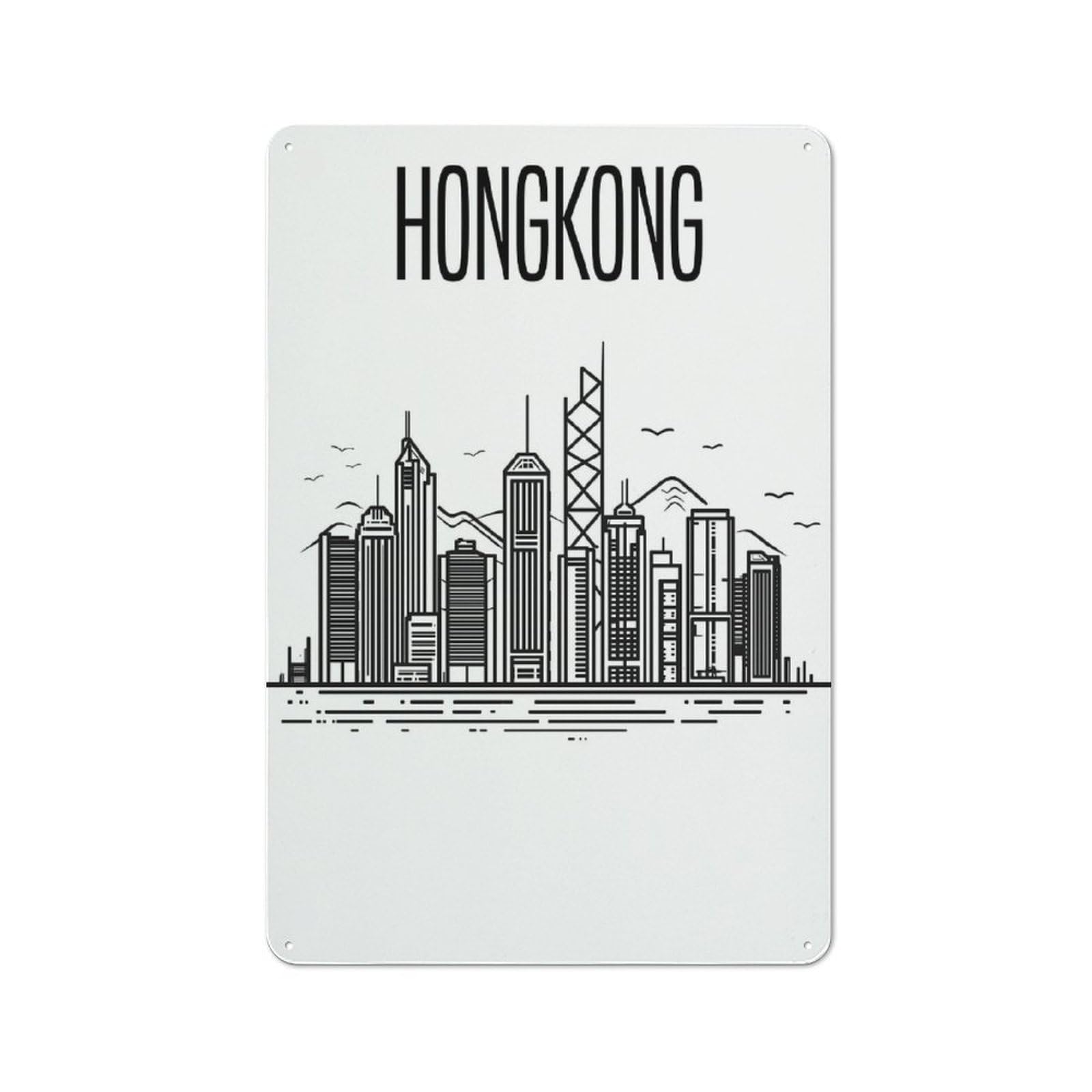 Junmoney Style Weathered Look Hong Kong Skyline Metal Wall Sign 30X20cm, Shed Wall Plaque For Tool Room, Garage, Studio Or Home Bar