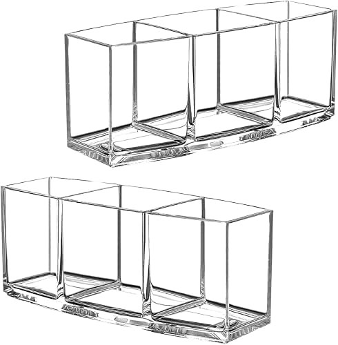 Top-spring Makeup Brush Holder Organizer, 3 Slot Acrylic Makeup Brush Organiser, Eyeliners Display Holder for Comestic Organizing (2 Packs Clear)