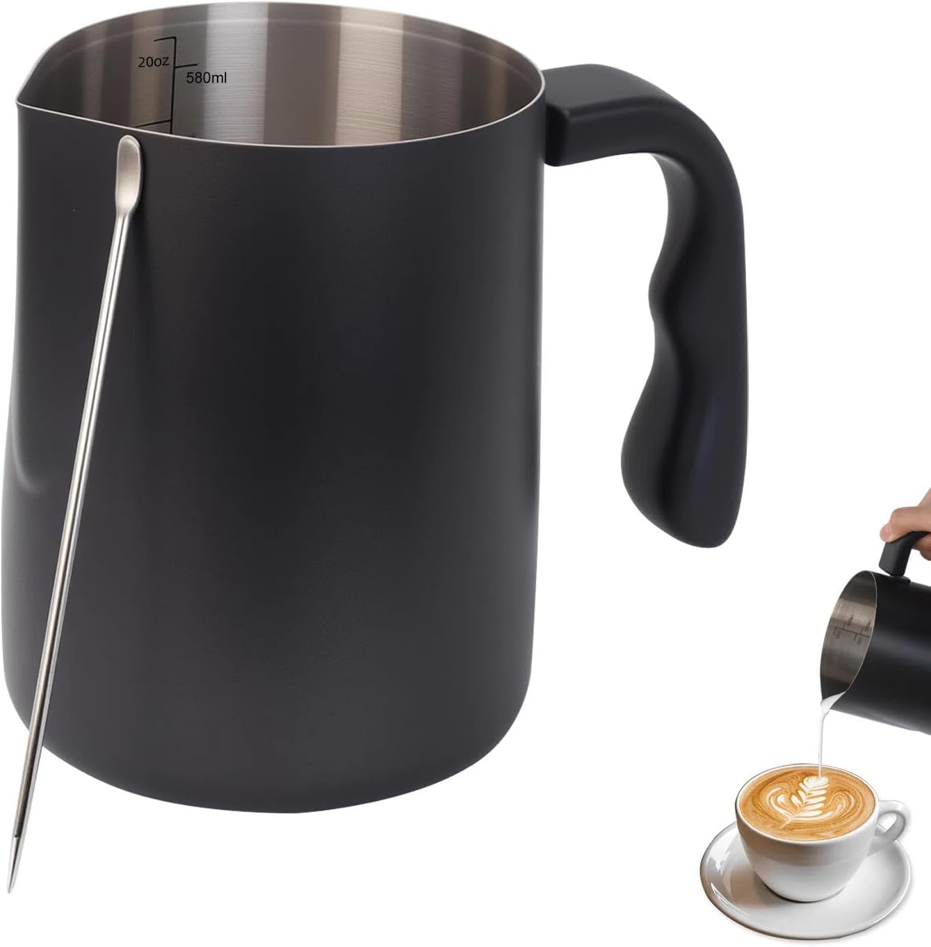 Milk Frothing Pitcher, Steaming Pitchers Stainless Steel Milk/Coffee/Cappuccino/Latte Art Barista Steam Pitchers Milk Jug Cup with Art Pen, 20oz