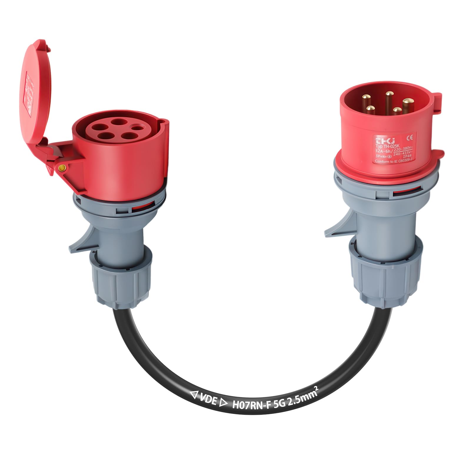 Adaptateur CEE 32 A vers 16 A, VDE, protection IP44, 400 V (0,5 m), 5 x 2,5 mm²