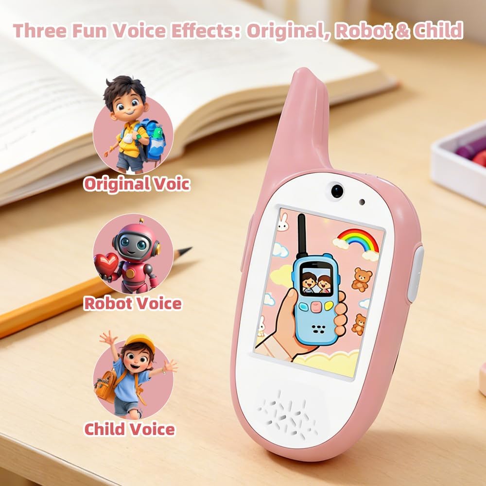 Walkie Talkies for Kids, 2 Pack 720P Video Walkie Talkies for Kids Rechargeable Long Range Video Walkie Talkies, Toys Gifts for Family, Camping, Hiking for Boys Girls Ages 3-12 (Blue+Pink)