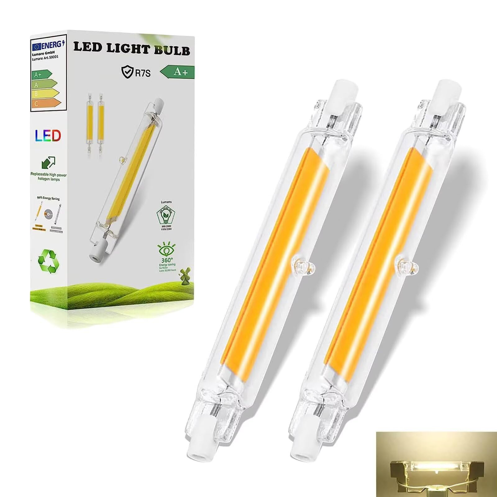 Dvnoua R7S LED Bulb 78mm 10W Dimmable (100W Equivalent), R7S Bulb 78mm LED Dimmable Natural White 4000K 1000LM, Flicker-Free, 360° Light Angle, Energy Saving R7s Floodlight, 2 Pack