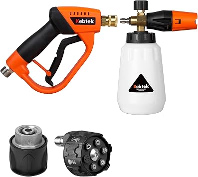 Kebtek High Pressure Wash Short Gun, 6-in-1 Car Wash, Safety Lock Function, Foam Gun, Foam, Car Wash, Adjustable Foam Depth
