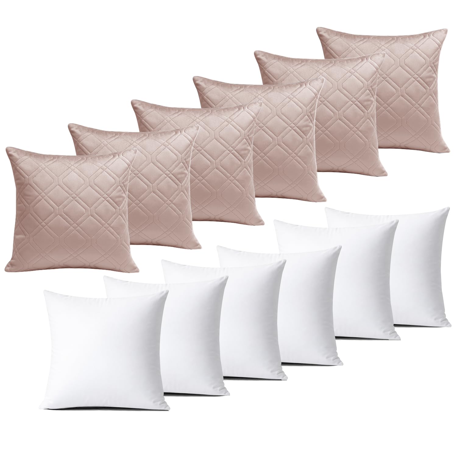BedLooms Cushions with Covers Included 45x45 cm Pink Pack of 6 (6-Cushion Covers + 6-Cushion Inners) Ultrasonic Diamond Velvet Square Throw Pillow Cases with Invisible Zipper for Sofa Bedroom