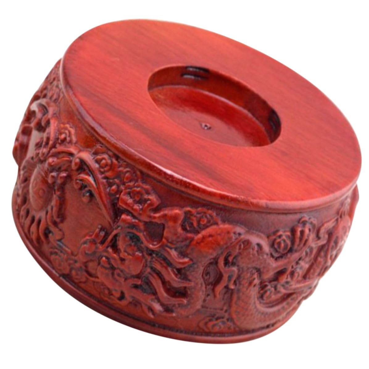 Socle en bois sculpté rouge pour stabiliser vos statues et plantes