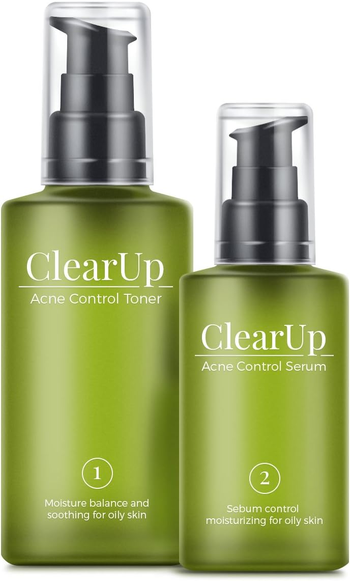 Acne Facial Toner and Serum 2 step kit by Clear Up - Treats Breakouts and Blemishes - Clears Pores and Oils - Natural and Safe Organic Acne Treatment- 60 Day Supply