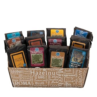 Coffee Beanery Indulgent Decaf Coffee Gift Basket - Swiss Water Process Decaf - 100% Specialty Arabica Coffee - 12 Flavored Coffee Samplers