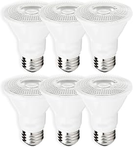 PAR20 LED Bulb, E26 Base, 7W 520 Lumens, 3000K Warm White, Dimmable Indoor Flood Light, 120V, PAR20 Replacement Bulbs for Track Lighting, Recessed Lights, Accent & General Home Lighting, Pack of 6