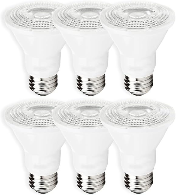 PAR20 LED Bulb, E26 Base, 7W 520 Lumens, 3000K Warm White, Dimmable Indoor Flood Light, 120V, PAR20 Replacement Bulbs for Track Lighting, Recessed Lights, Accent & General Home Lighting, Pack of 6